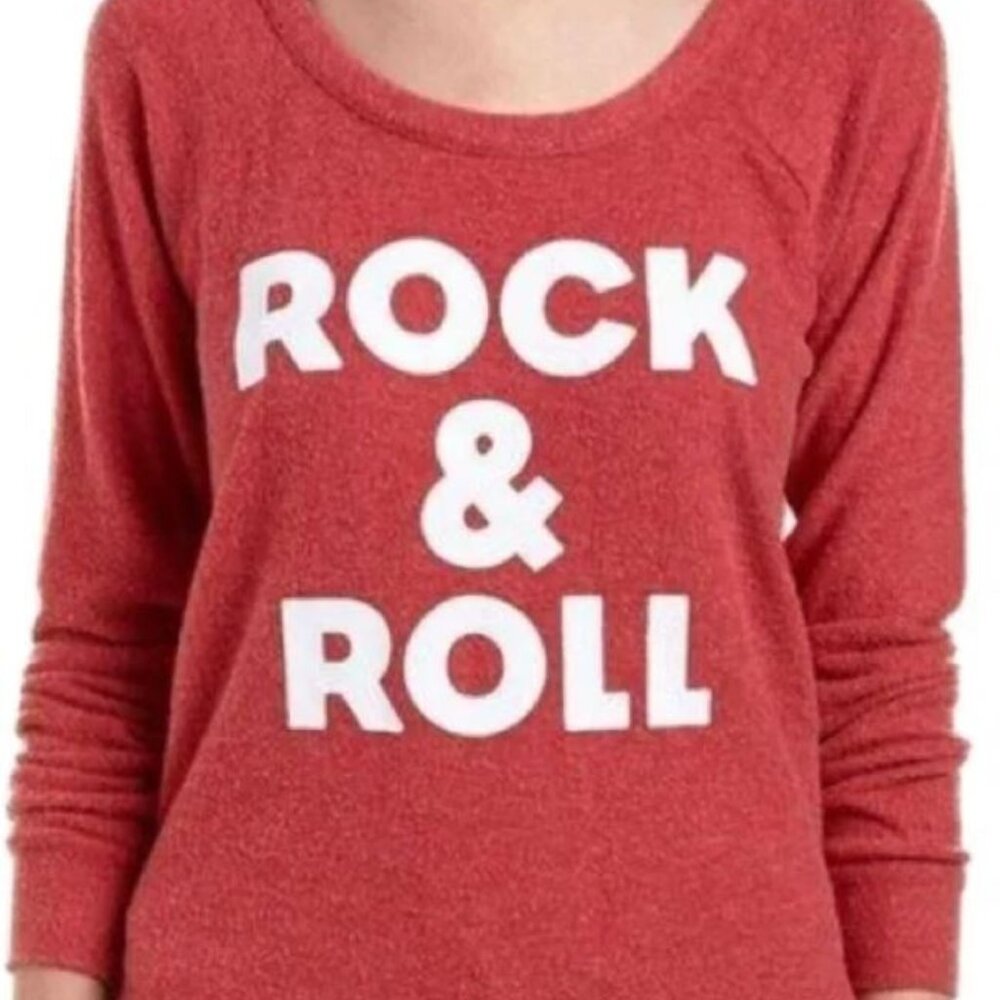 Chaser long sleeve red and white rock and roll graphic sweatshirt.